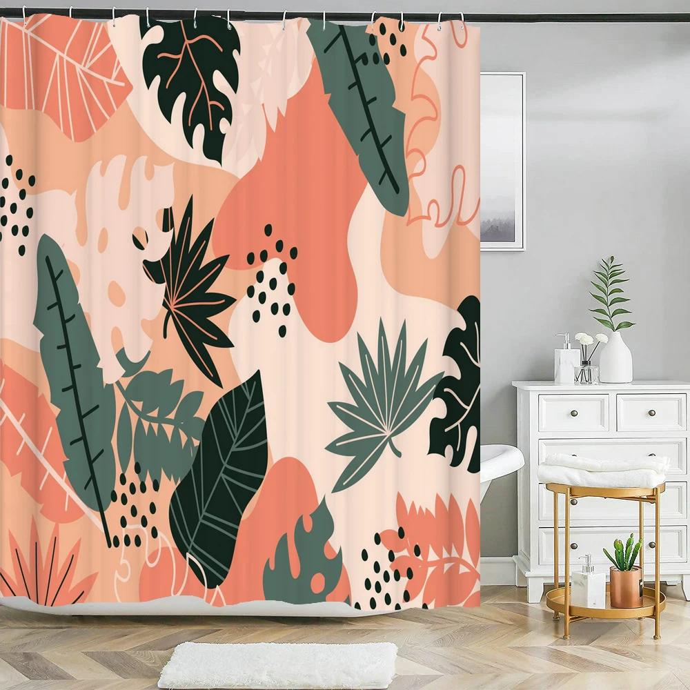 Nordic Style Abstract Art leaves Shower Curtain Waterproof Polyester Bath Curtain Morandi Color Block Curtain For Bathroom Decor