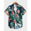 Hawaiian Botanical Flower Print Men's and Women's Short Sleeve Lapel Seaside Button-Down Shirt Top Casual Fashionable Shirts