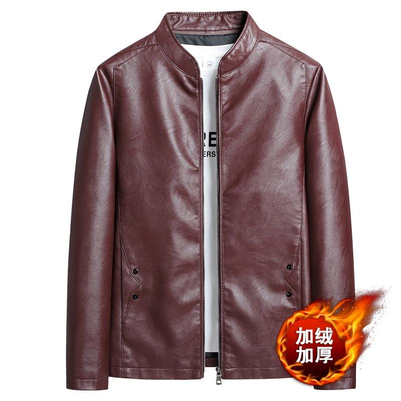 Men's locomotive PU leather jacket men's leather jacket spring new thin coat solid color stand-up collar slim leather jacket men