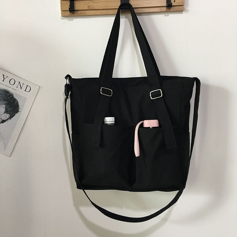 

Adjustable Shoulder Strap Large Capacity Tote Bag, Canvas Material, Multiple Pockets, Essential for Commuting and Daily Shopping чёрный