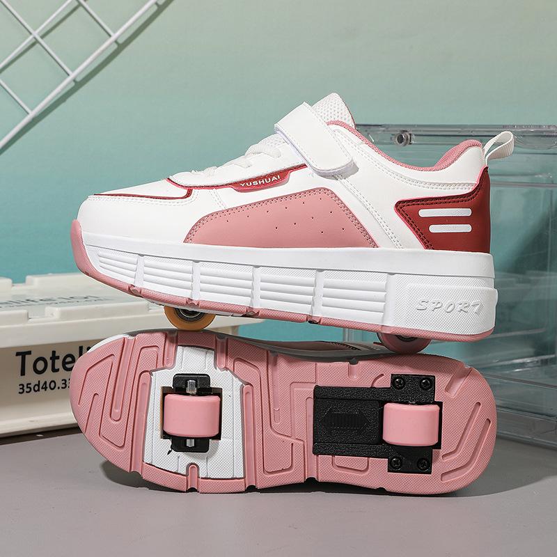 Transformable Double Roller Skates for Kids: Stylish Boys & Girls Wheeled Sneakers