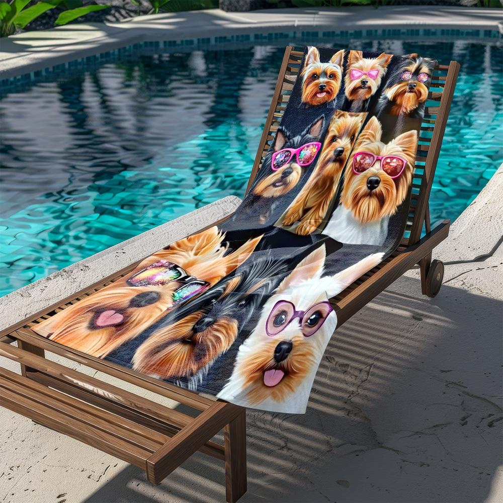 Benutzerdefiniertes Yorkshire Terrier Strandtuch Hund mit Sonnenbrillen-Print Mikrofaser Sandfrei Schnelltrocknend Weich Reise Geschenk