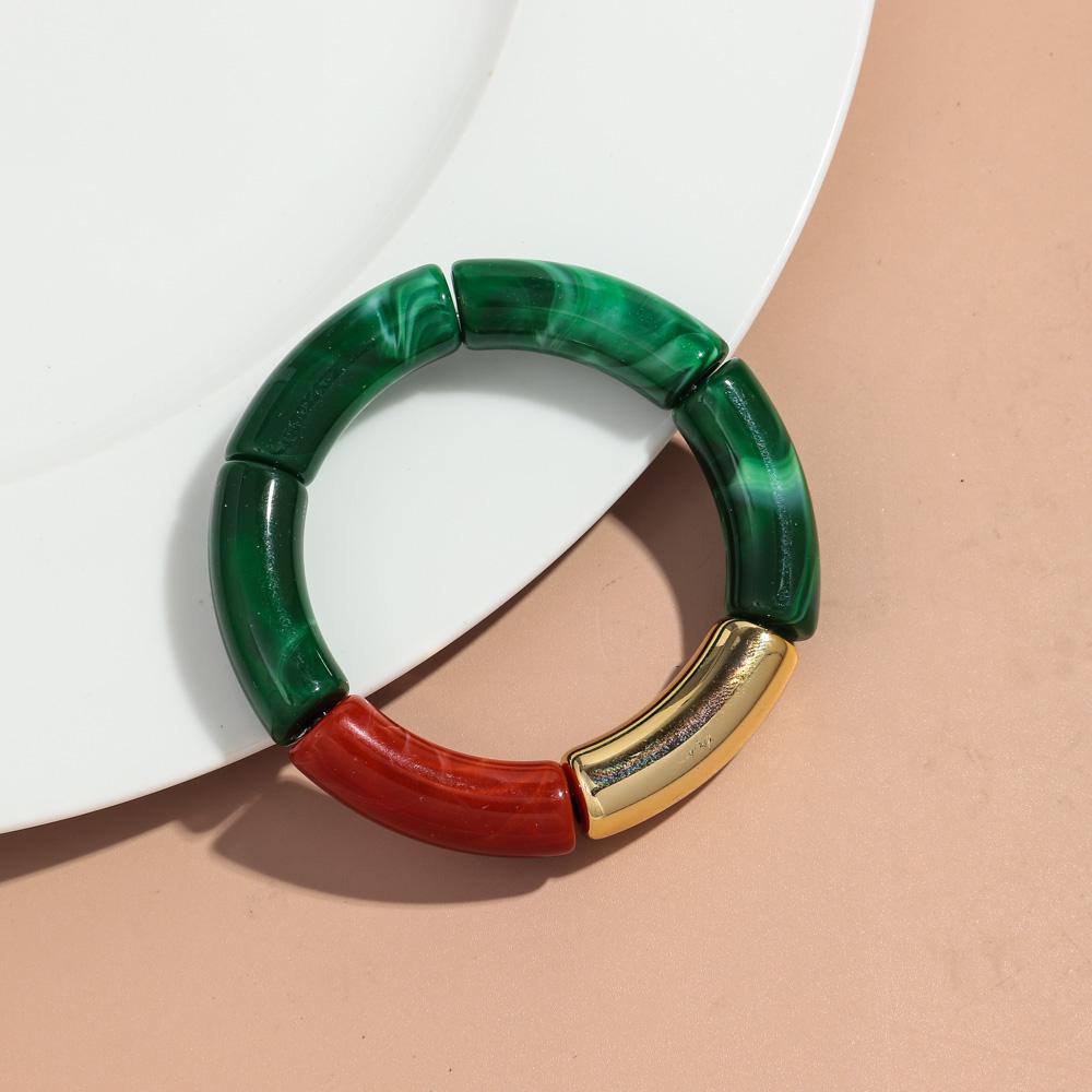 Retro Acrylic Chunky Bamboo Curved Tube Bracelets for Women Boho Mixed Color Resin Stretchy Stack Bangles Trendy Jewelry Gifts