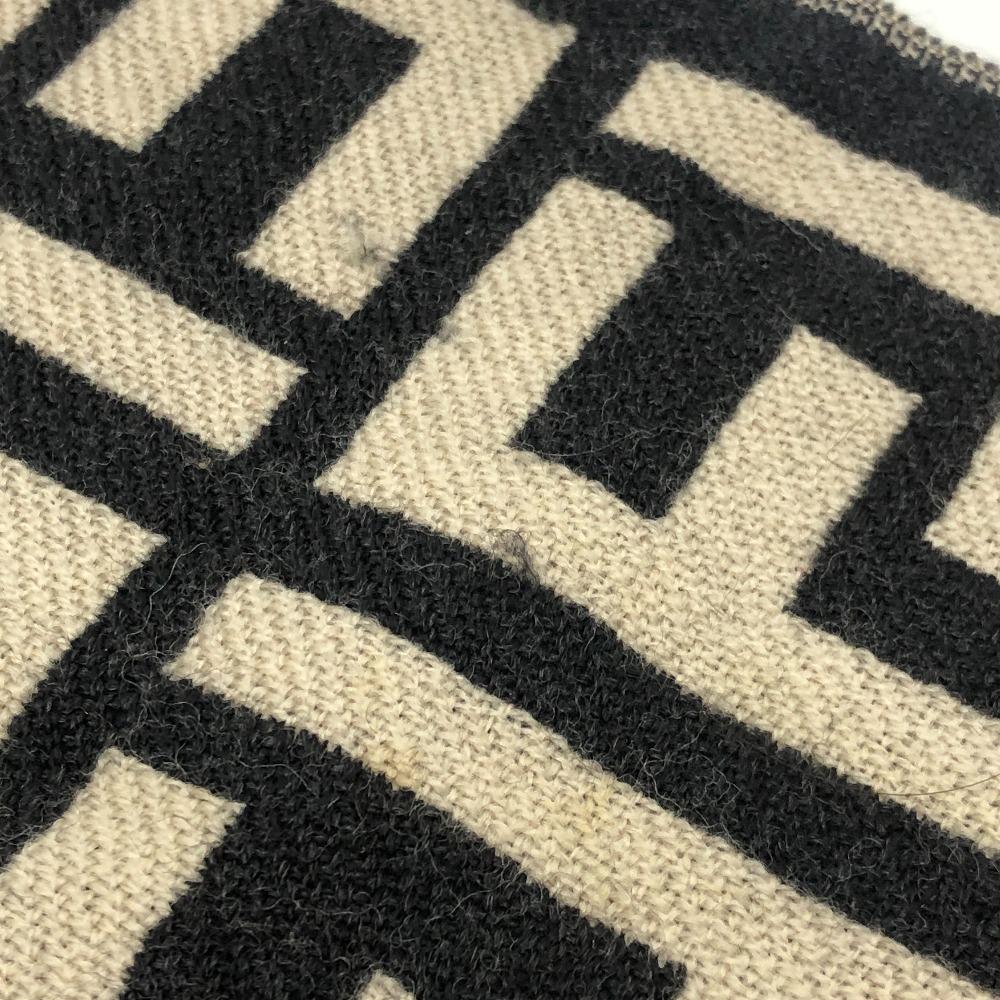 FENDI Zucca pattern Reversible Stole/Shawl Scarf wool Black/Beige