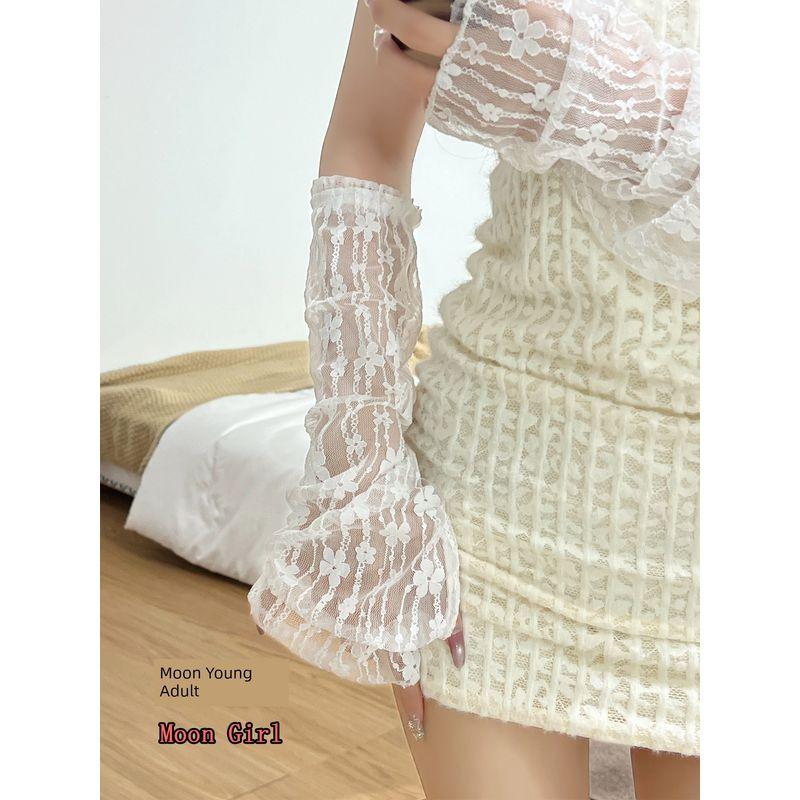 

Девушка Луны 2025 Новые кружевные перчатки Женские Летние Тонкие Ажурные С короткими пальцами Перчатки для сенсорного экрана White One size