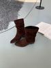 Coarse Heel Suede Pile Boots Medium Boots Martin Boots Women's Boots 2025 Autumn/Winter Coffee Color Maillard Skinny Boots Short Boots