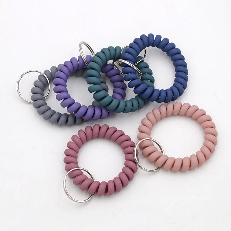 Matte Plastic Anti-Lost Spring Coil Cord Keychain and Hair Tie Bracelet