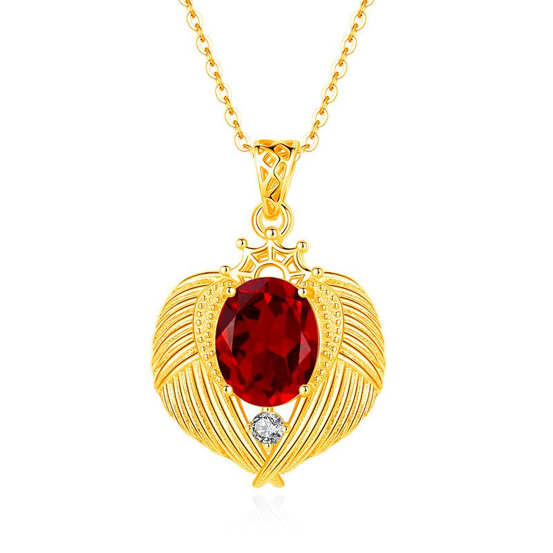 Natural Color Treasure Crystal Stone Angel Wings Pendant S925 Sterling Silver Necklace Women's Premium Clavicle Chain