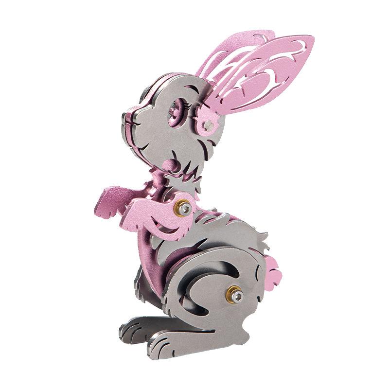 3D Puzzle Cartoon Hase Metallmodell Bausätze für Erwachsene Mechanische Tiere Tierkreis Hase Puzzle DIY Montage Spielzeug Geschenk