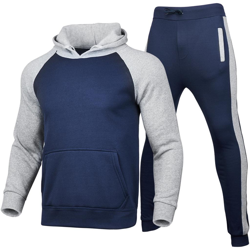 Men's Casual Hooded Two-tone Sweatshirt, Men's Fleece Warm Sports Sweatshirt And Pants Set