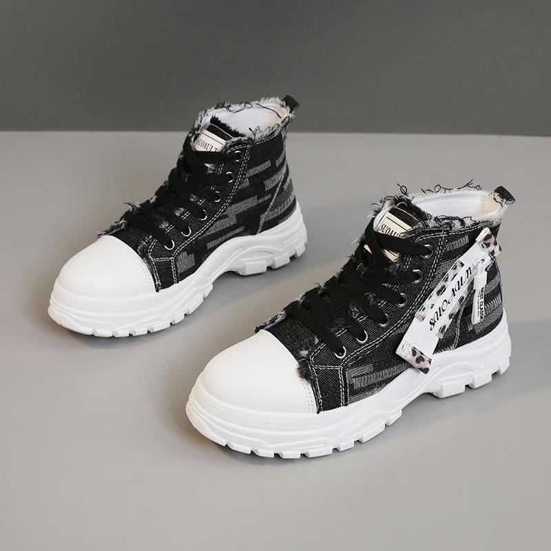 

New canvas high-top women s shoes for spring autumn, breathable thick-soled height-increasing casual shoes P254 44 чёрный