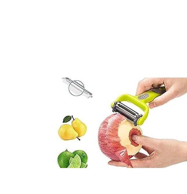 3 in 1 Rotary Multi-Functional Peeler, Suitable for Vegetable and Fruit, Serrated Blade+Straight Julian Stainless Steel, Anti-Slip Handle, Slicer