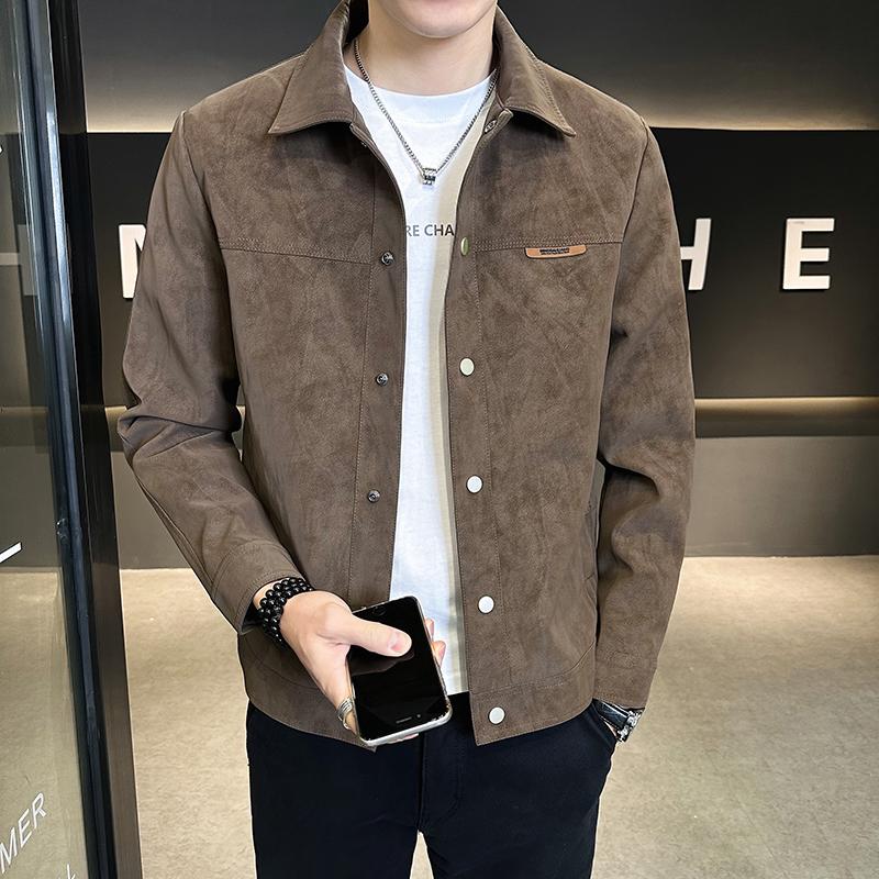 Men's Spring and Autumn Suede Jacket 2025: Trendy Street Style with High-End Lapel Design