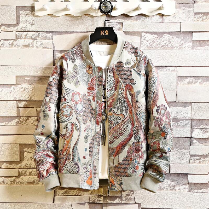 2026 Men Print Baseball Jacket Coats Men Embroidery Crane Jacket Chinese Style Optional Harajuku Bomber Jacket Men Oversize Outerwear
