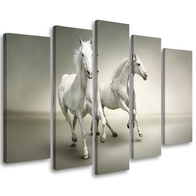 Tableau en cinq parties sur toile Chevaux blancs au galop