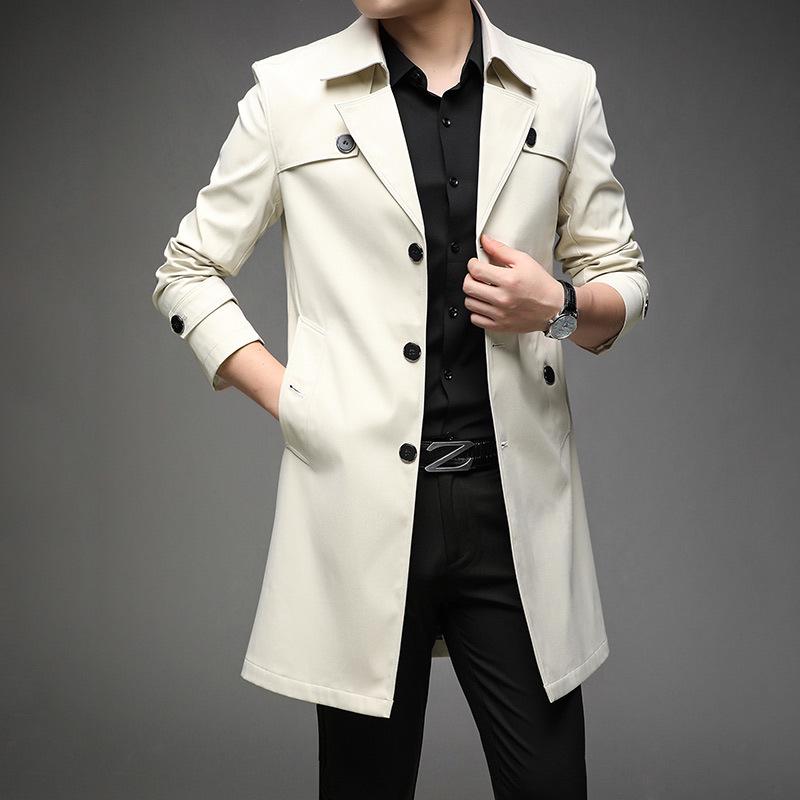 Men's Slim Fit Mid-Length Windbreaker Jacket, Korean Style Plus Size, M-8XL, for Casual or Business Wear, Ideal for Spring and Autumn.