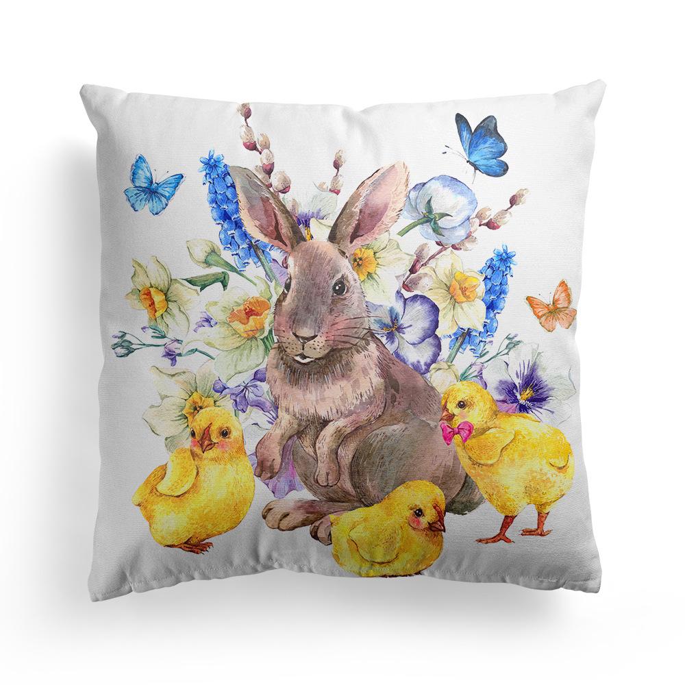 Easter Pillowcase Nordic Festival Rabbit Flowers Garland Home Peach Leather Velvet Pillow Cushion Cover