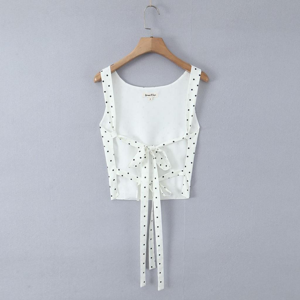 2026 Sweet Polka Dot 2-Piece Set: Slim Fit Backless Crop Top & Low-Waist A-Line Mini Skirt