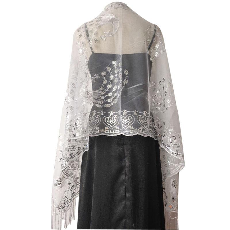 Women Sequined Shawl Spring Summer Peacock Embroidery Sequined Tassel Shawl Party Banquet Evening Dress Shawl Ladies Wraps