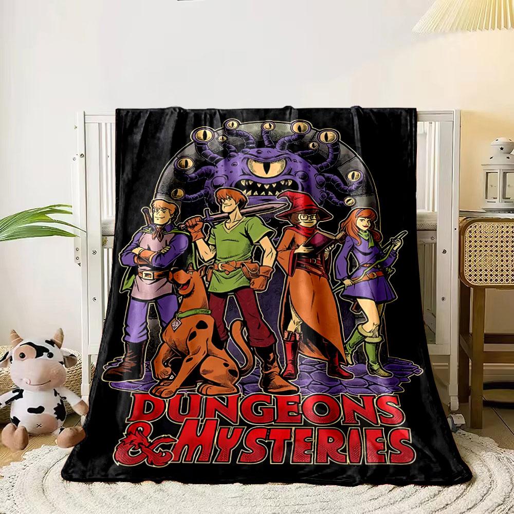 Fantasy-themed characters and monster with text Dungeons & Mysteries . for all seasons blanket lunch break throw gift 80cm x 120cm
