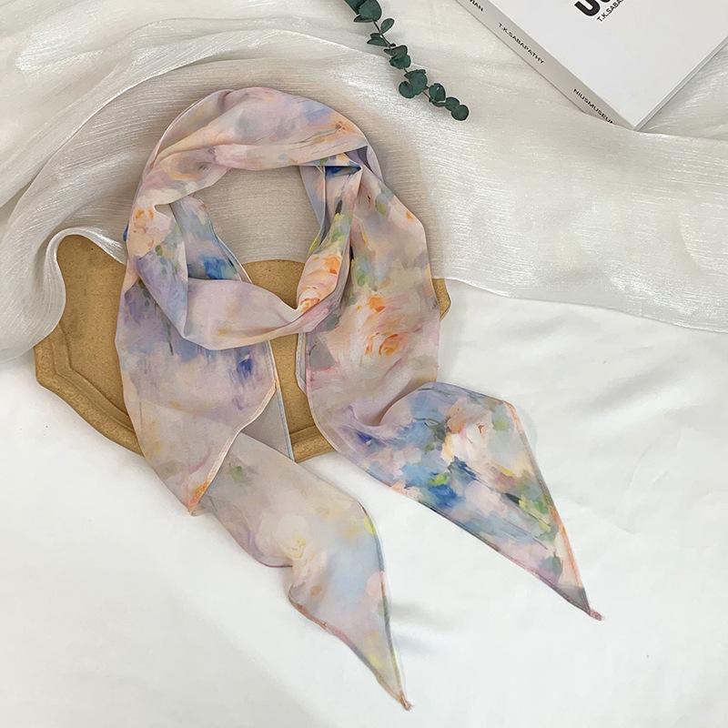 Long Silk Scarf Neck High-end Decorative Scarf Multi-functional Floral Headscarf Headband Hair Tie Waist Belt Streamer