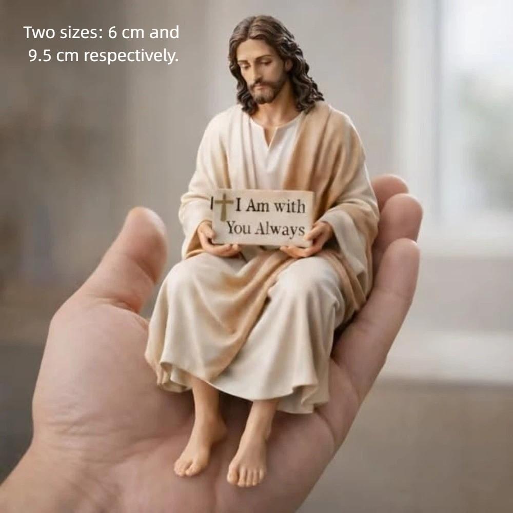 Sitting Design Jesus Resin Figurine Resin Material Desk Companion Virgin Mary Statue I Am With You Always Sign Religious Statue
