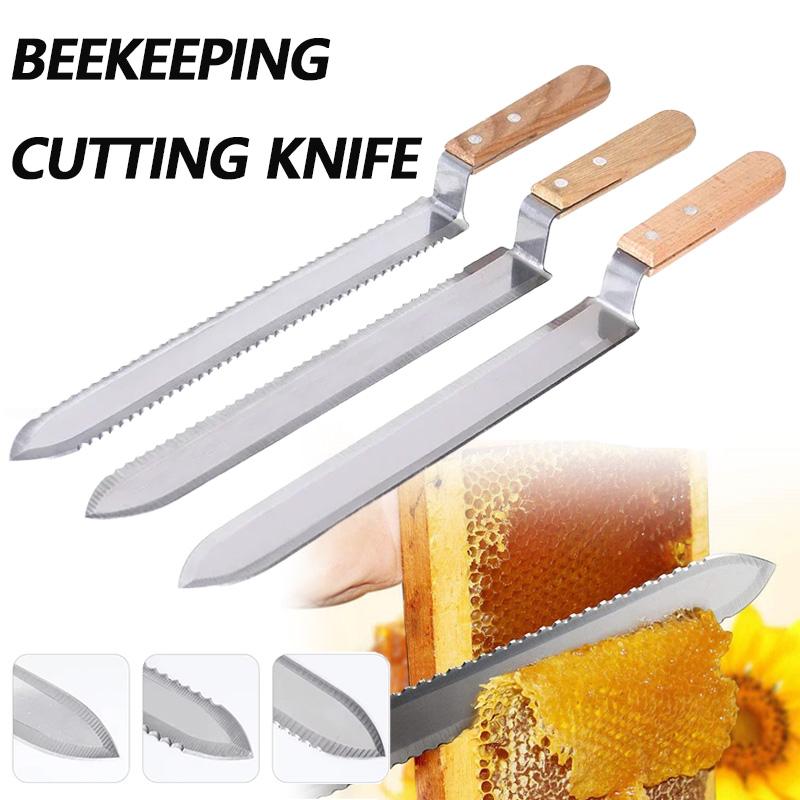 Coltello da Taglio Miele con Manico in Legno Lama in Acciaio Inossidabile Strumento per Apicoltura Bocca Piatta Bordi Singoli e Doppi Denti tra Cui Scegliere