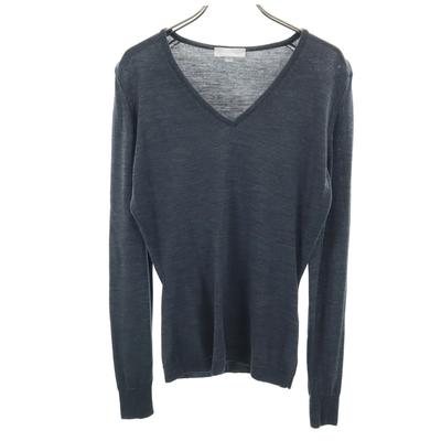 JOHN SMEDLEY Hergestellt in England Langarmwolle V-Ausschnitt Pullover S Grau Damen Gebraucht