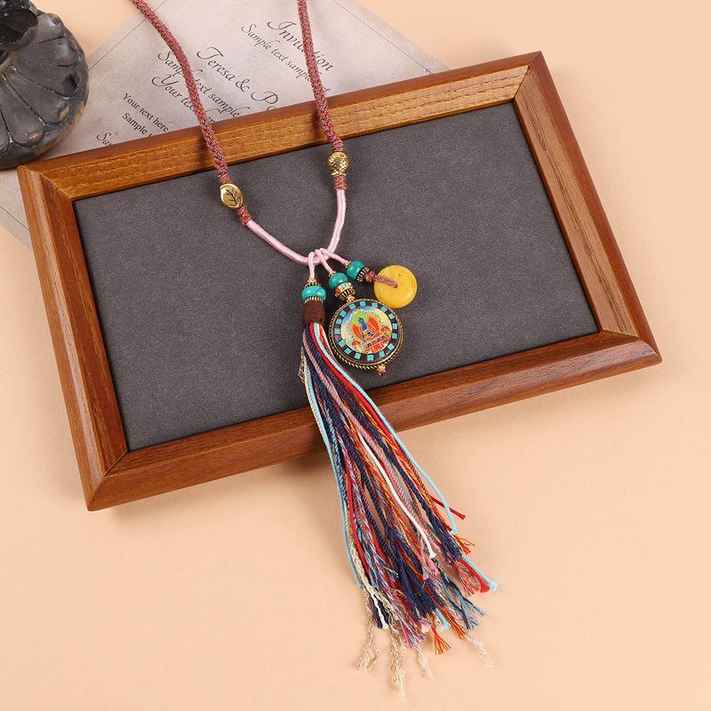 

Hand rubbed cotton rope Tibetan thangka necklace men s and women s beeswax pendant retro ethnic style high-end woven pendant sweater chain