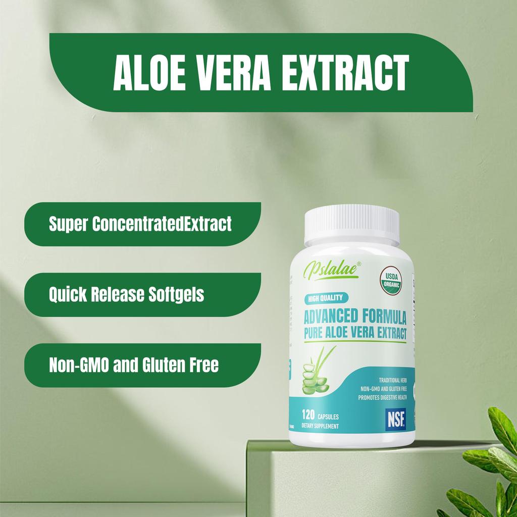 Bio-Aloe-Vera-Kapseln, unterstützen die Darmgesundheit, die Immunabwehr, geeignet für Männer und Frauen.