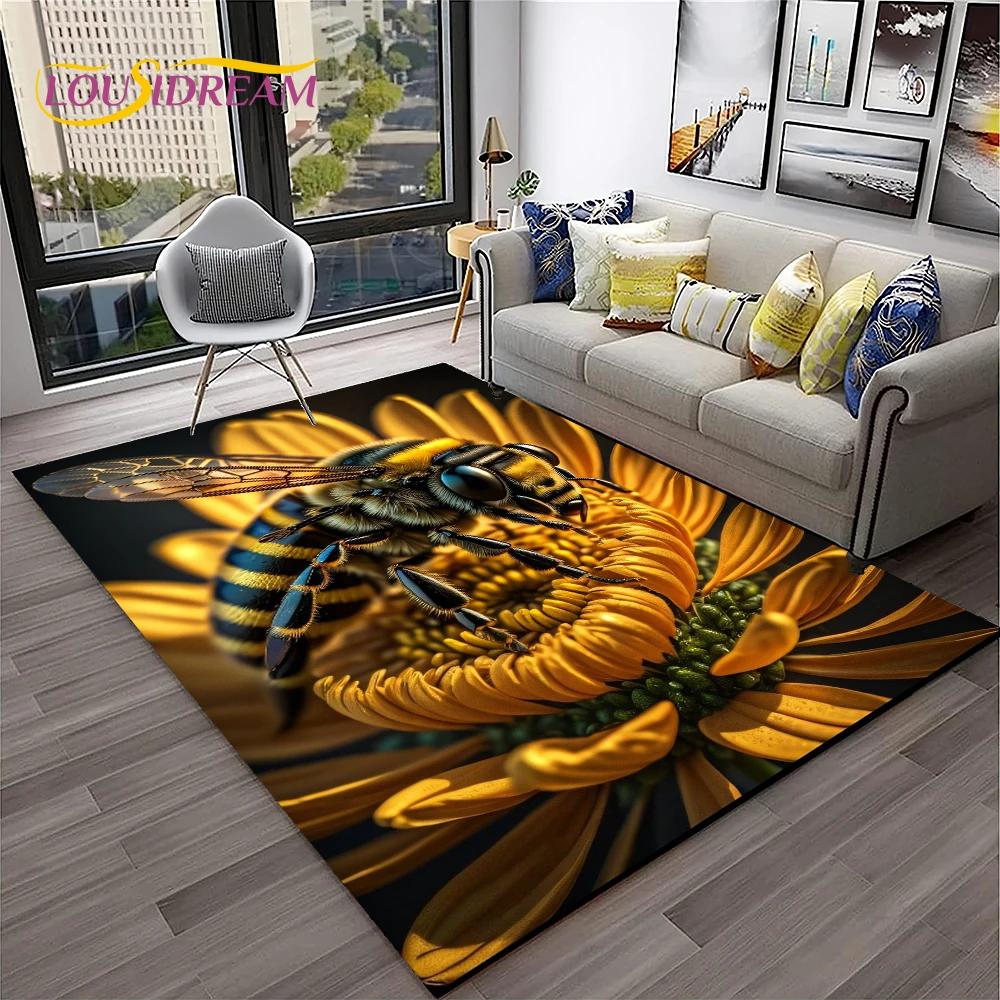 Insect 3D Cartoon Bee Cute HoneyBee Carpet Rug for Home Living Room Bedroom Sofa Doormat Decor,kids Area Rug Non-slip Floor Mat