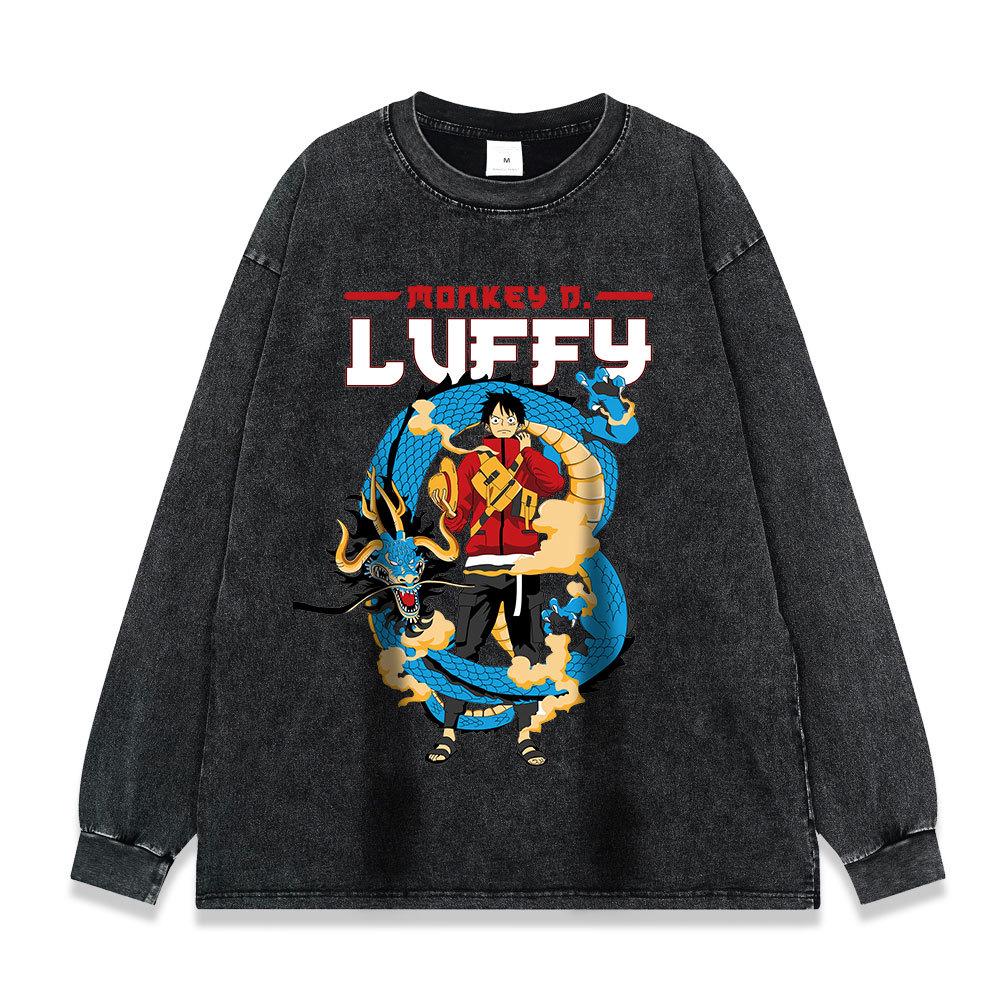 Vintage Washed Anime Street Style Long Sleeve Tee - Unisex