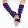 Teenagers Winter Half Finger Mitten Stripe Pattern Knit Keep Warm Lengthen Wrist