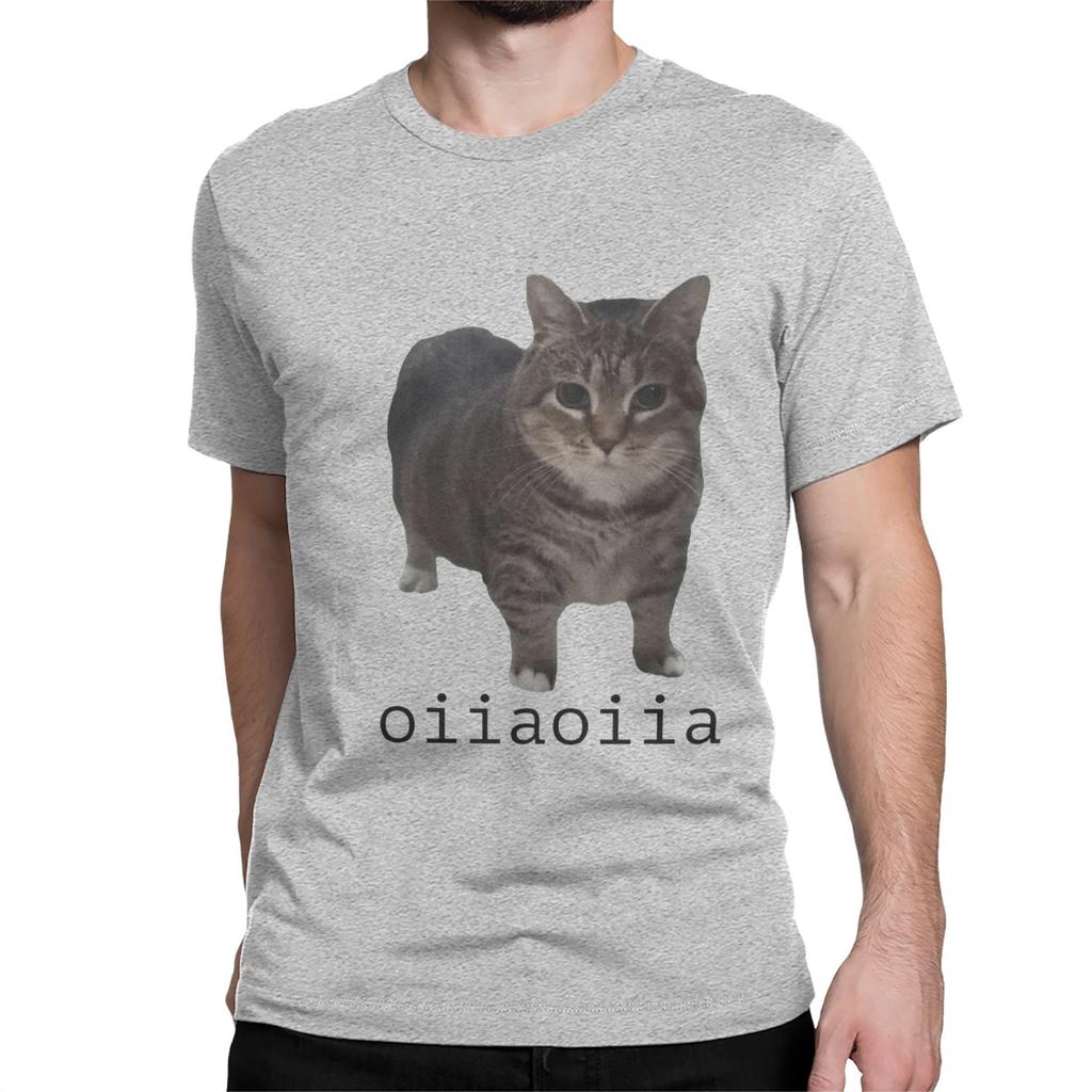 Brainrot Katze T-Shirts Herren 100% Baumwolle Lustiges T-Shirt Rundhals oiiaoiia Katze T-Shirts Kurzarm Kleidung 4XL 5XL 6XL