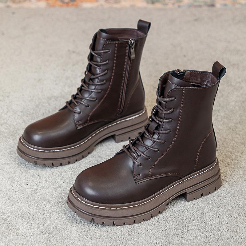 

Martin boots women s autumn new leather short boots small inner heightening locomotive boots women s thick heel boots 40