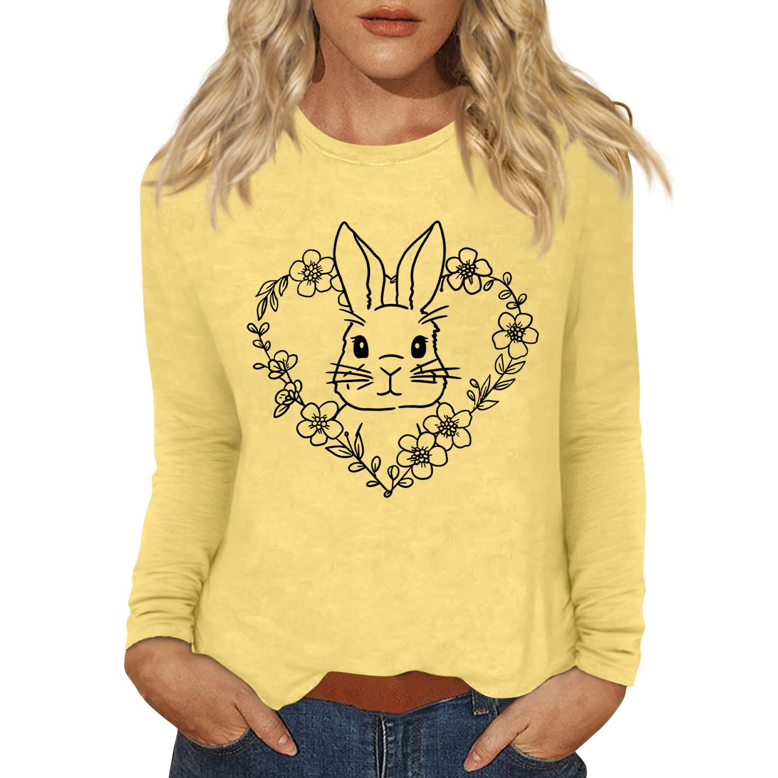 

Рубашки с длинным рукавом для женщин Пасхальный карнавал Графический принт Футболки Блузки Повседневные базовые топы Пуловеры XXXXXL жёлтый