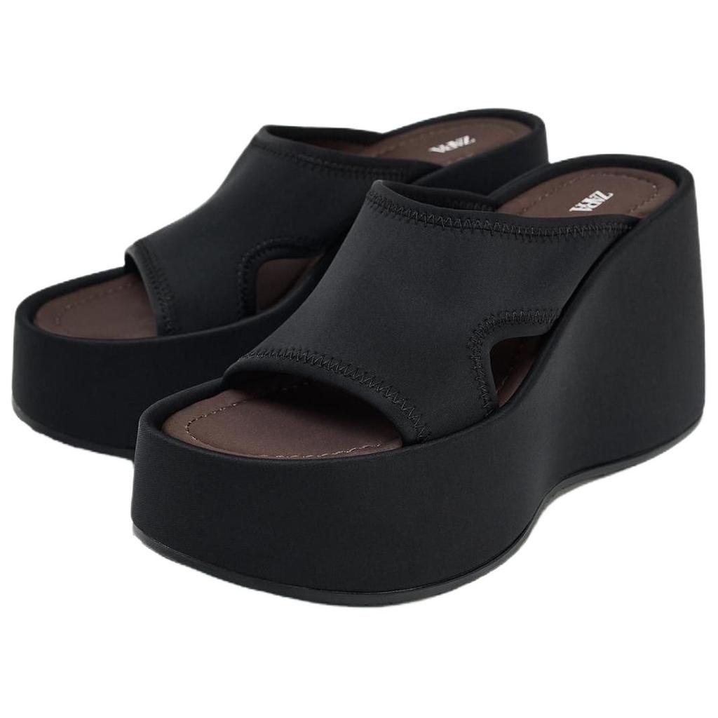 ZARA Minimalist Fashion Stitching Decorated Wedge Heels Slide Sandals Women sandals Black 3344510800