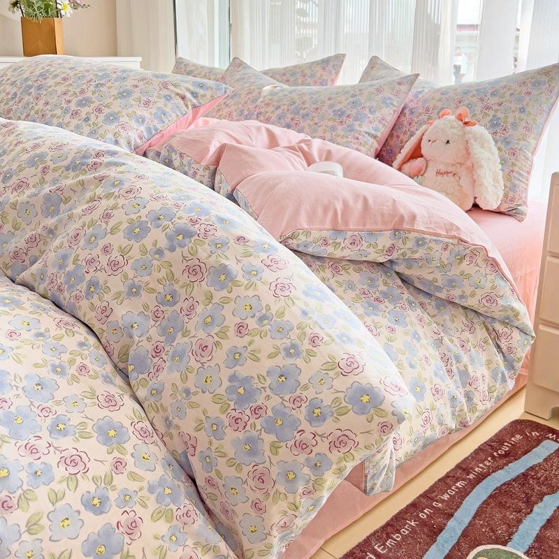 Bedding Four-piece Set Printed Skin-friendly Water Wash Sheets Quilt Cover Pillowcase Set