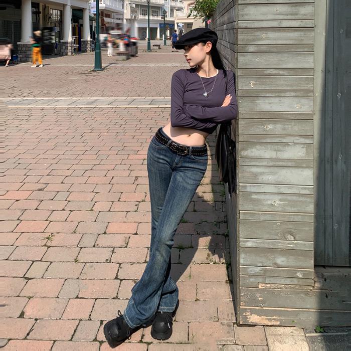 Retro Washed Distressed Low-Rise Flare Denim Palazzo Pants Women - Spicy Girl Collection Extra Large