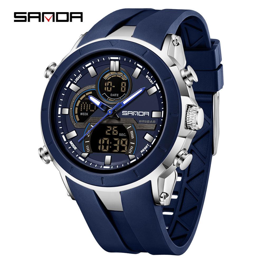 SANDA 6279 Hot Sale Digital Watch for Man Dual Display Large Dial Auto Date Luminous Waterproof Outdoor Sports Digital Men Watch