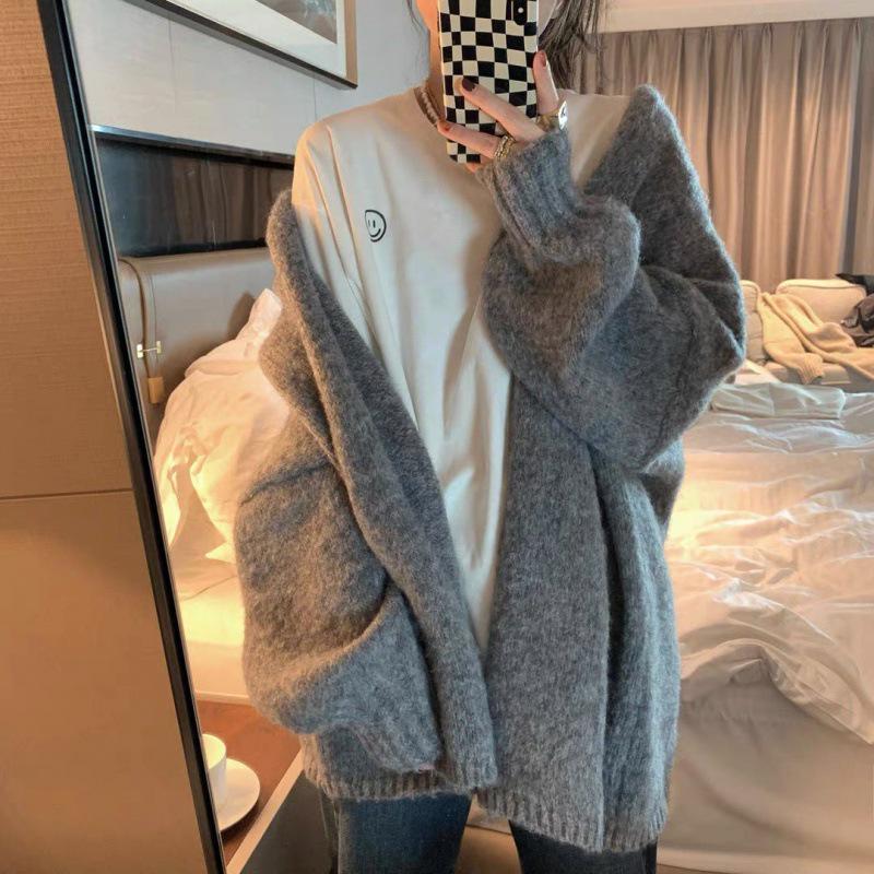 2024 New Korean Lantern Sleeve Drop Shoulder Cardigan - Loose Knitted Sweater for Women, Autumn Winter