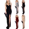 Women Evening Dress Shiny Sequin Deep V Neck Backless Sleeveless Adjustable Spaghetti Strap High Split