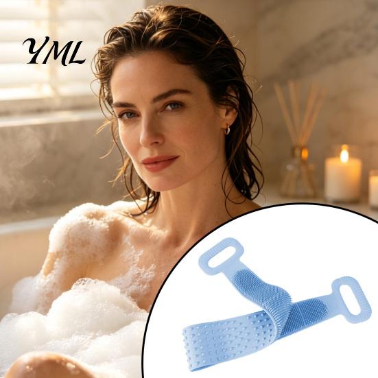 Portable Shower Brush for Travel Silicone Back Scrubber with Dual Handles, Double Sided Exfoliating Bath Towel, Ergonomic Long Washer Skin Care