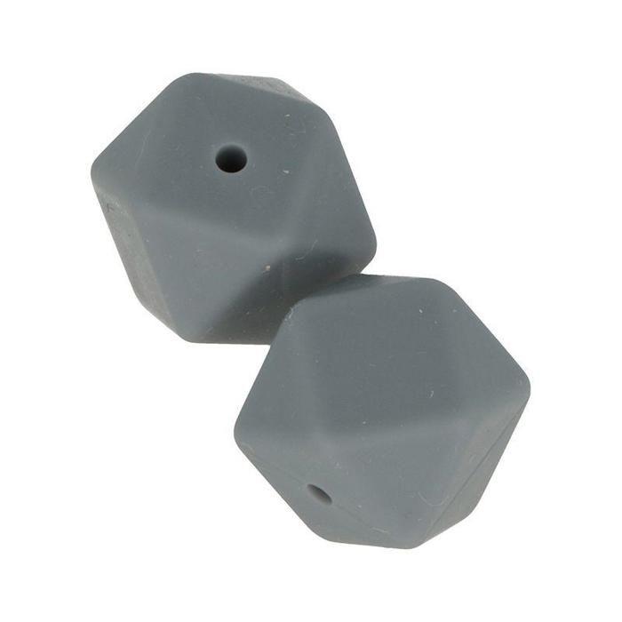 2 perles silicone hexagonales - 17 mm - gris