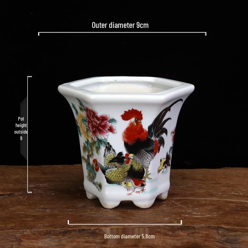 White Glazed Ceramic Succulent Pot - Mini Potted Plant for Office Desk or Balcony