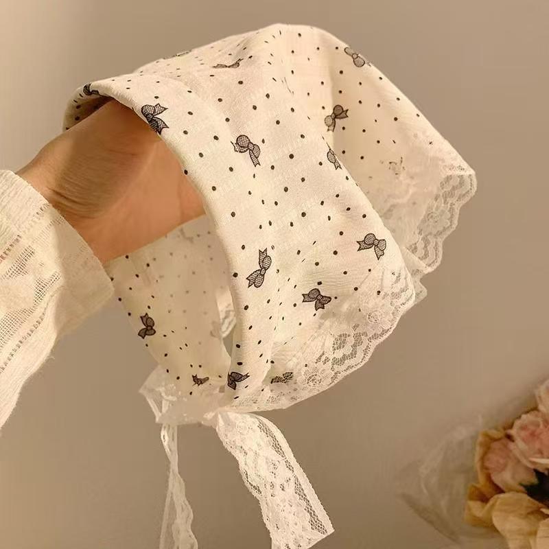 Idyllic lace headband new blast furnace top triangle scarf headband French retro plaid sweet and cute headscarf