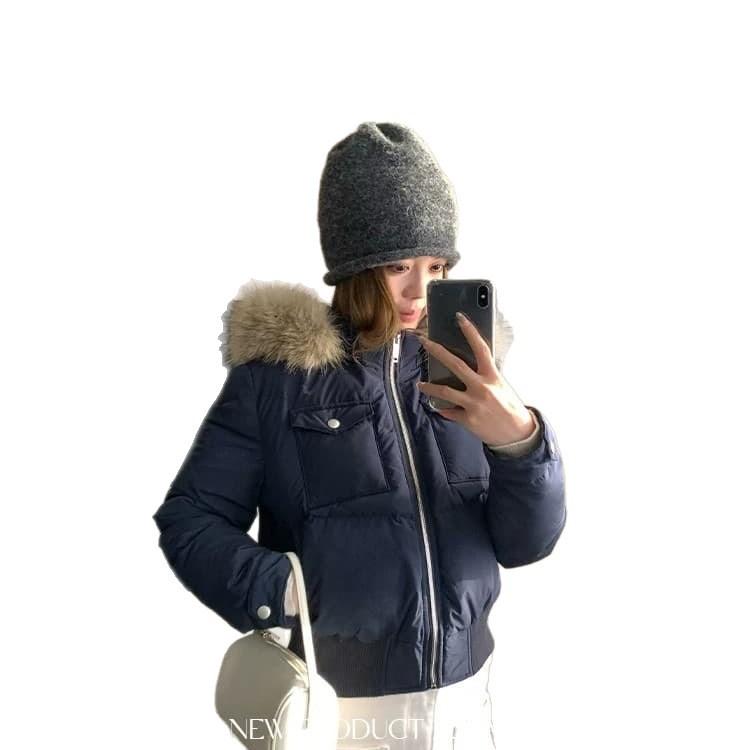 Winter new women's small college style thin cotton-padded clothes fashionable casual big fur collar short down cotton-padded clothes