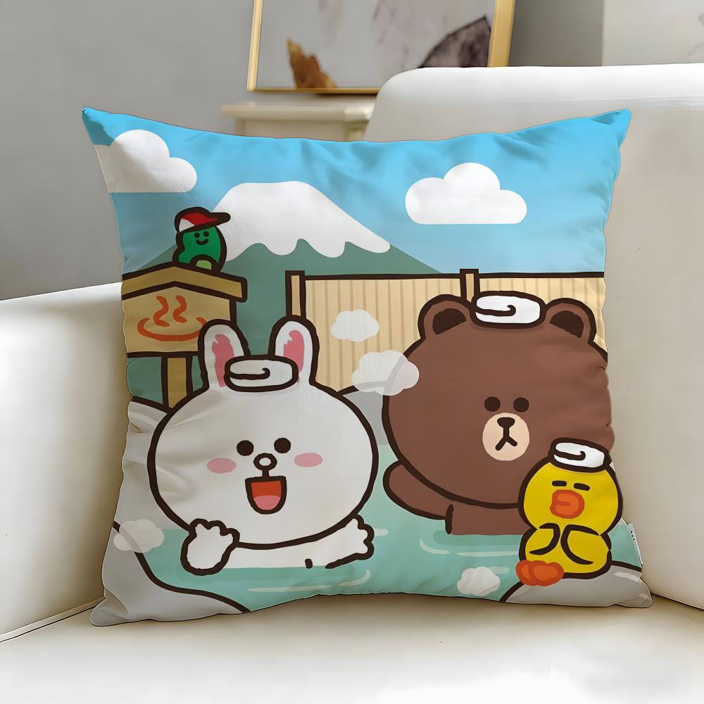 popular cartoon brand LINE friends Cushion Cover Soft & Easy-Wash Pillow Case – Versatile for Couch, Bed, Travel and Office