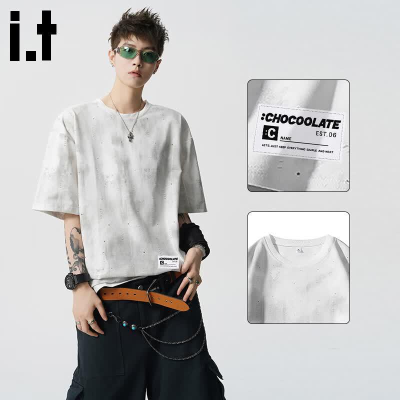 

:CHOCOOLATEit Men s American Style Ripped Loose Fit T-Shirt 2XL