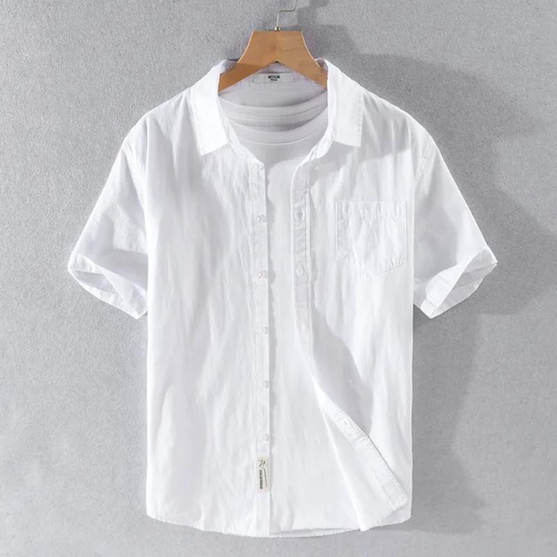 Summer Short Sleeve Shirt Men Daily Casual Tops Square Collar Soft and Comfortable Green Pure Cotton Shirt Korean Simple Style Men Clothing